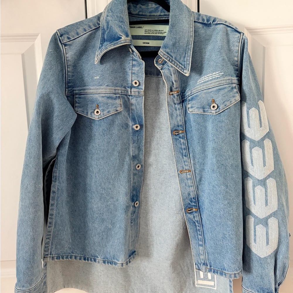 Off-White Blue Jean Jacket with White Accents